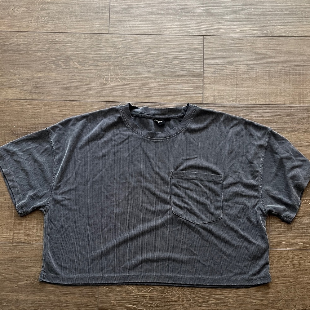 Black Cropped T-Shirt with Pocket